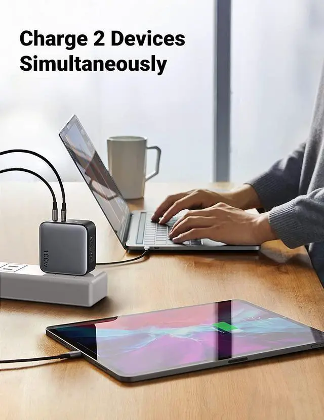 Alt view image 4 of 7 - 100W USB C Wall Charger - 2-Port GaN PD Fast Charger Power Adapter Compatible with MacBook Pro/Air, iPad Pro/Mini, iPhone 13/13 Mini/13 Pro/13 Pro Max/12, Dell XPS, Galaxy and Pixel