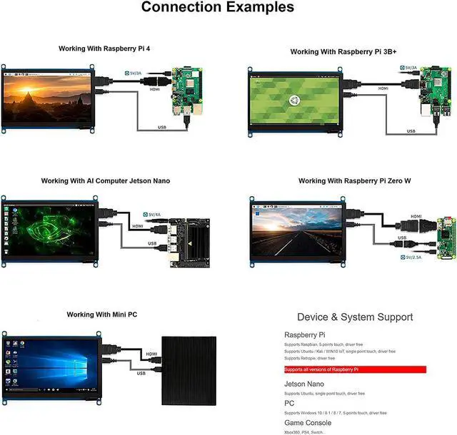 Alt view image 6 of 7 - Ingcool 7 inch Capacitive Touch Screen IPS Screen Display 1024x600 Resolution 7" HDMI LCD Module for Raspberry Pi, Jetson Nano Developer Kit, PC Supports Various Systems