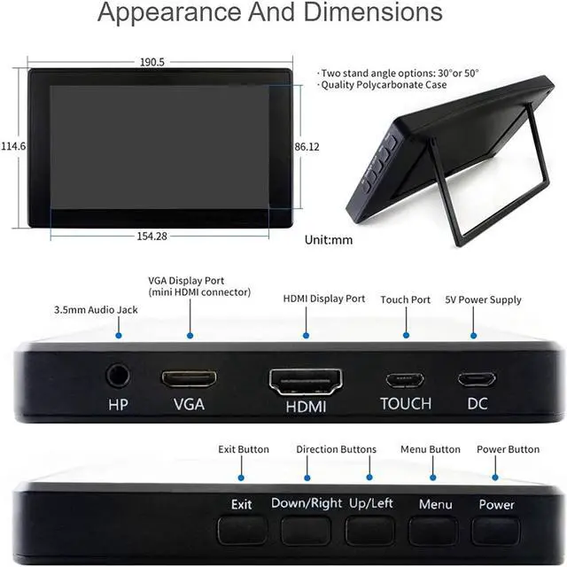 Alt view image 6 of 7 - Ingcool 7inch HDMI LCD with Case for Raspberry Pi Capacitive Touchscreen 1024×600 IPS Display Screen Monitor Compatible with Raspberry Pi 4B/3B+/3B/Zero/Jetson Nano Support Windows 10/8.1/8/7