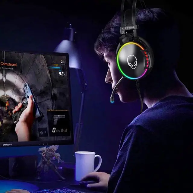 Alt view image 6 of 7 - USB Gaming Headset with Microphone 7.1 Surround Sound Gaming Headphones Mic Noise Cancelling Game Headset Memory Foam Ear Pads RGB Lights Headset for PC PS/4 Laptops MAC