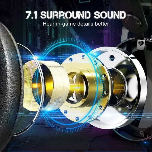 Alt view image 2 of 7 - USB Gaming Headset with Microphone 7.1 Surround Sound Gaming Headphones Mic Noise Cancelling Game Headset Memory Foam Ear Pads RGB Lights Headset for PC PS/4 Laptops MAC
