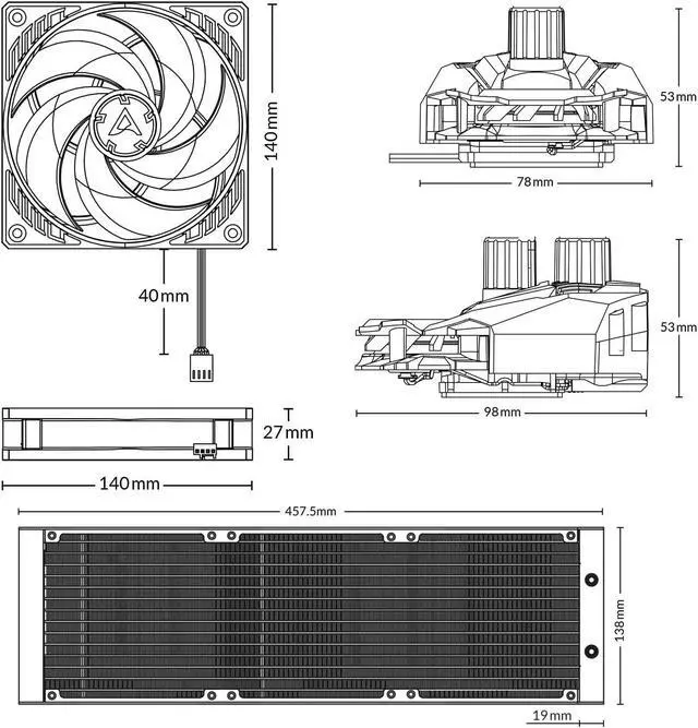 Alt view image 5 of 10 - ARCTIC Liquid Freezer II 420 - Multi Compatible All-in-One CPU AIO Water Cooler, Efficient PWM Controlled Pump, Fan Speed: 200-1700 RPM (Controlled via PWM), LGA1700 compatible - Black