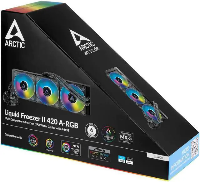 Alt view image 4 of 4 - ARCTIC Liquid Freezer II 420 A-RGB - Multi-compatible all-in-one CPU AIO water cooler with A-RGB, efficient PWM-controlled pump, fan speed: 200-1900 RPM, LGA1700 compatible - Black