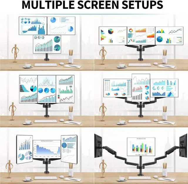 Alt view image 7 of 7 - MOUNTUP Triple Monitor Stand Mount - 3 Monitor Desk Mount for Computer Screens Up to 27 inch, Triple Monitor Arm with Gas Spring, Heavy Duty Monitor Stand, Each Arm Holds Up to 17.6 lbs