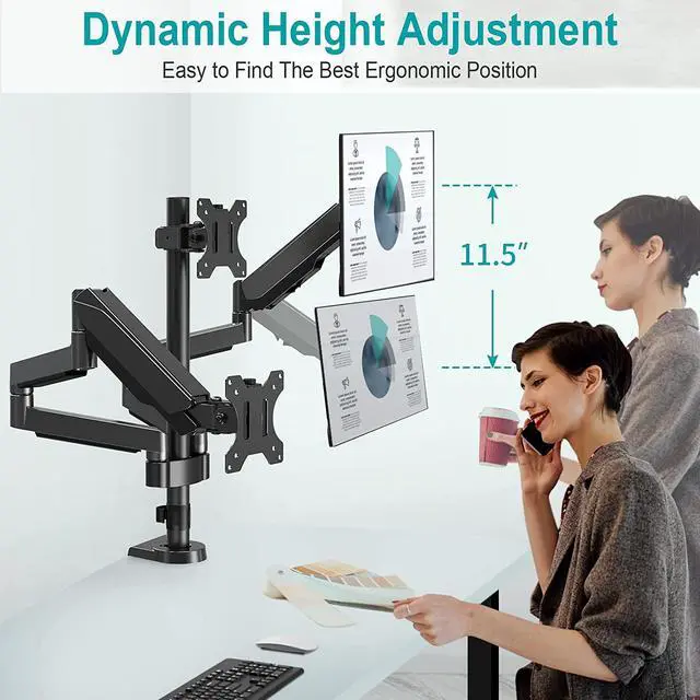 Alt view image 6 of 7 - MOUNT PRO Triple Monitor Desk Mount - Articulating Gas Spring Monitor Arm, Removable VESA Mount Desk Stand with Clamp and Grommet Base - Fits 13 to 27 Inch LCD Computer Monitors, VESA 75x75, 100x100
