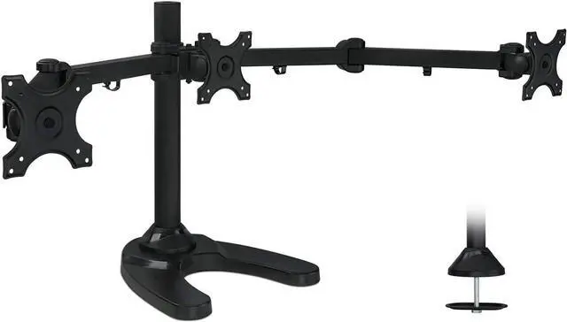 Main image of Triple Monitor Stand | 3 Monitor Stand Mount | Free Standing and Grommet Bases | Fits 19 20 21 22 23 24 Inch Computer Screens | Three Heavy Duty Adjustable Arms | VESA 75 100 Compatible