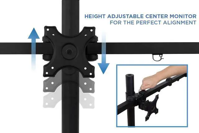 Alt view image 4 of 7 - Triple Monitor Stand | 3 Monitor Stand Mount | Free Standing and Grommet Bases | Fits 19 20 21 22 23 24 Inch Computer Screens | Three Heavy Duty Adjustable Arms | VESA 75 100 Compatible