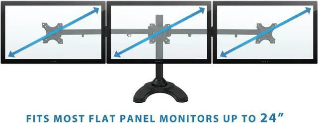 Alt view image 6 of 7 - Triple Monitor Stand | 3 Monitor Stand Mount | Free Standing and Grommet Bases | Fits 19 20 21 22 23 24 Inch Computer Screens | Three Heavy Duty Adjustable Arms | VESA 75 100 Compatible