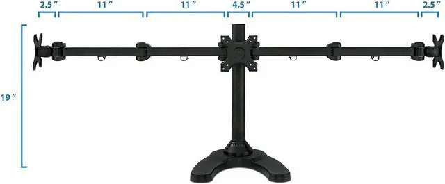 Alt view image 7 of 7 - Triple Monitor Stand | 3 Monitor Stand Mount | Free Standing and Grommet Bases | Fits 19 20 21 22 23 24 Inch Computer Screens | Three Heavy Duty Adjustable Arms | VESA 75 100 Compatible