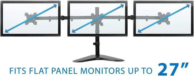 Alt view image 5 of 7 - Mount-It! Triple Monitor Stand | 3 Monitor Stand Fits 19 20 21 22 23 24 Inch Computer Screens | Free Standing Base | Three Heavy Duty Full Motion Adjustable Arms | VESA Compatible