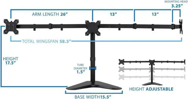 Alt view image 7 of 7 - Mount-It! Triple Monitor Stand | 3 Monitor Stand Fits 19 20 21 22 23 24 Inch Computer Screens | Free Standing Base | Three Heavy Duty Full Motion Adjustable Arms | VESA Compatible