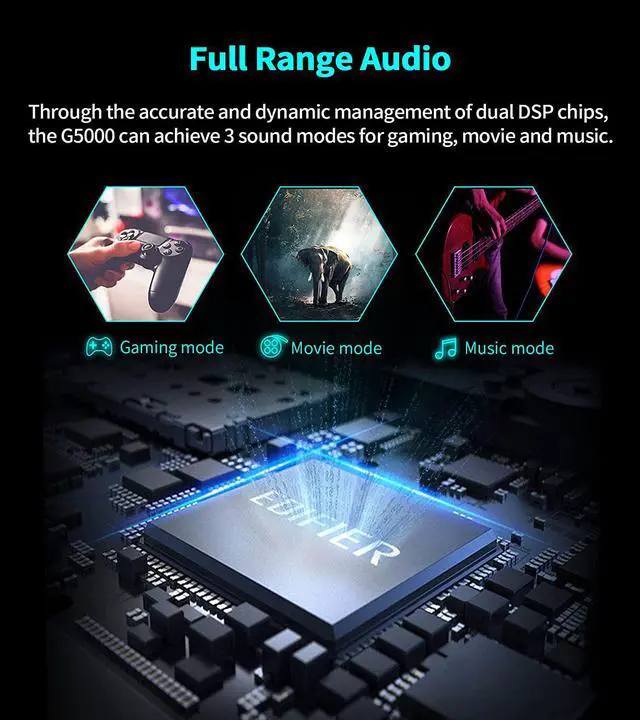 Alt view image 4 of 7 - HECATE Bluetooth Computer Gaming Speakers, Wireless Desktop Speakers for PC/PS4/PS5/Laptop/TV, HiFi Level Sound Game Driven RGB Lighting with 3 Sound Modes