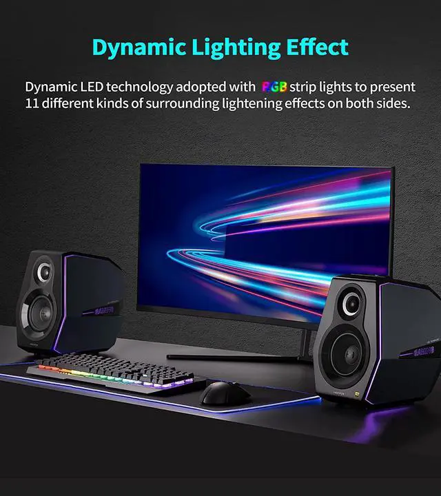 Alt view image 6 of 7 - HECATE Bluetooth Computer Gaming Speakers, Wireless Desktop Speakers for PC/PS4/PS5/Laptop/TV, HiFi Level Sound Game Driven RGB Lighting with 3 Sound Modes