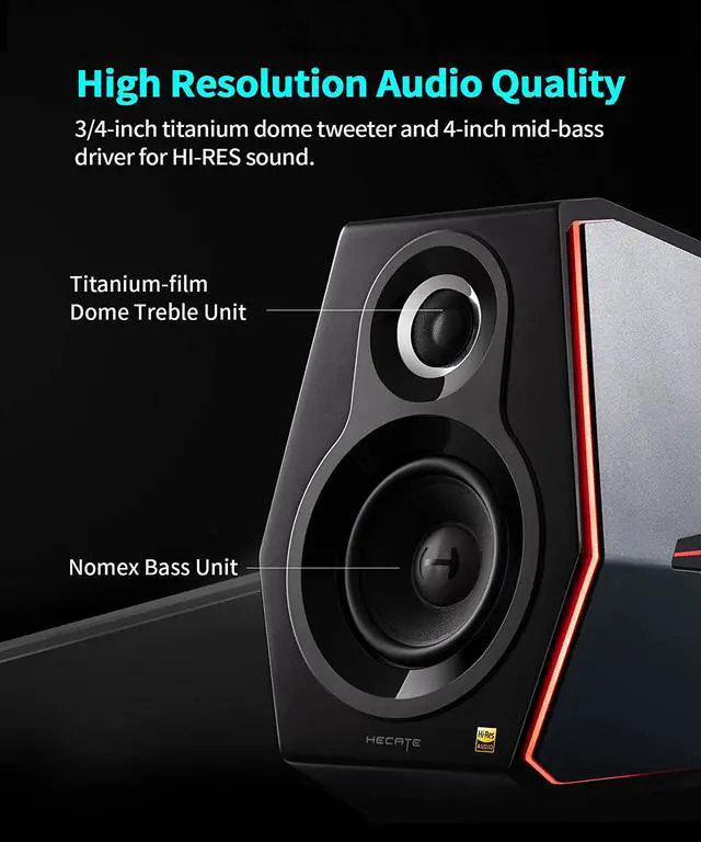 Alt view image 2 of 7 - HECATE Bluetooth Computer Gaming Speakers, Wireless Desktop Speakers for PC/PS4/PS5/Laptop/TV, HiFi Level Sound Game Driven RGB Lighting with 3 Sound Modes