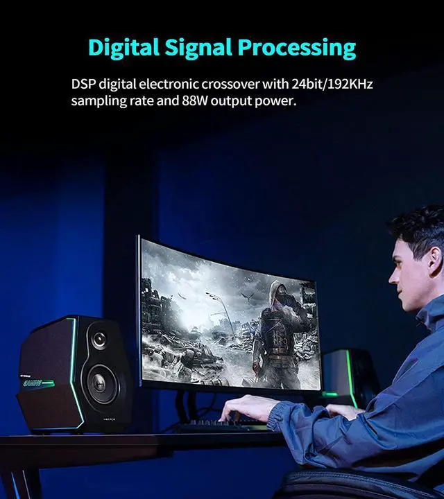 Alt view image 5 of 7 - HECATE Bluetooth Computer Gaming Speakers, Wireless Desktop Speakers for PC/PS4/PS5/Laptop/TV, HiFi Level Sound Game Driven RGB Lighting with 3 Sound Modes
