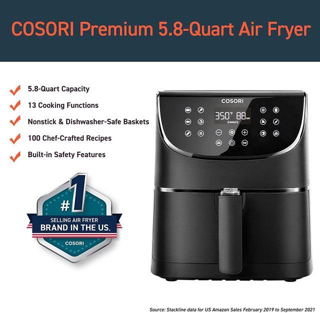 Cosori Air Fryer Pro(100 Recipes), Customizable 10 Presets Large Xl 5.8  Quart 1700-watt Air Fryers Toaster Oven, Led Digital Tilt One-touchscreen  With