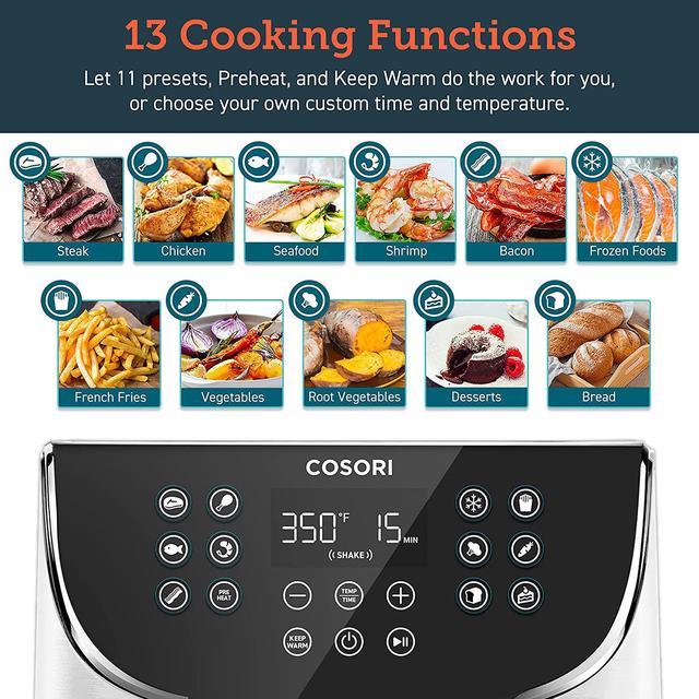 COSORI Indoor Grill Smart XL Air fryer, 8-in-1 with Bake, Roast, Crisp,  Dehydrate, Broil, Shake Remind & Keep Warm & Preheat, Recipes & 6  Accessories, Works with Alexa & Google Assistant, Silver 