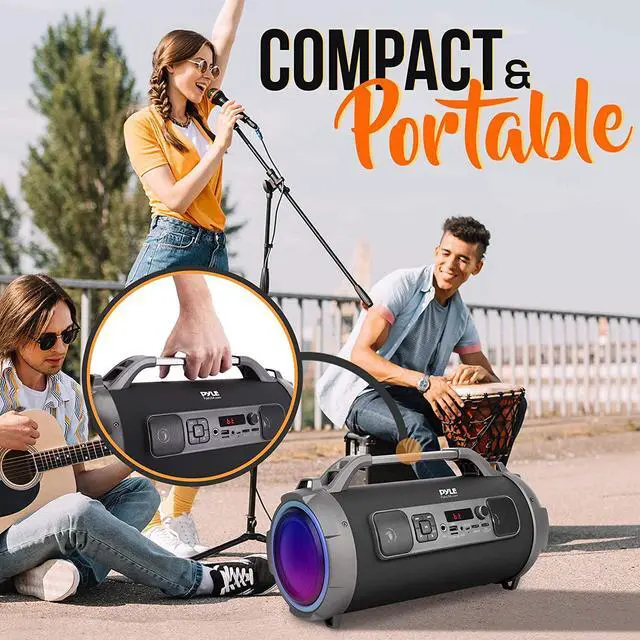 Alt view image 4 of 5 - Wireless Portable Bluetooth Boombox Speaker - 500W Rechargeable Boom Box Speaker Portable Barrel Loud Stereo System With AUX Input, USB/SD, 1/4" In, Fm Radio, 4" Subwoofer, DJ Lights