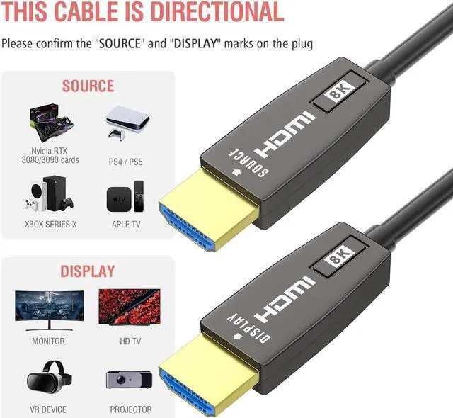 Alt view image 7 of 7 - 8K HDMI 2.1 Fiber Optic Cable 33FT 4K 120Hz 8K 60Hz Ultra High Speed 48Gbps HDR eARC HDCP2.3, Slim Flexible for RTX3080/3090, Xbox Series X, PS4/5, LG C9/CX, Samsung Q90T, TCL, Sony