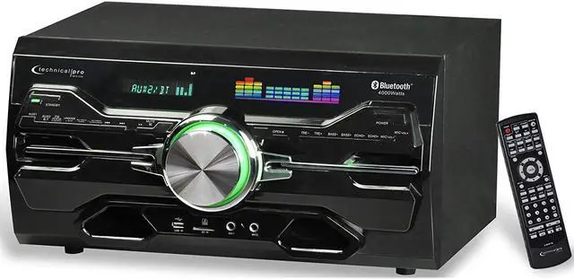 Main image of 4000 Watts Professional Bluetooth Home Audio Receiver w/ Built-in DVD Player, Dual 1/4'' Mic and USB SD Inputs, Volume and Echo Controls, Remote Included, for Karaoke, Parties and More