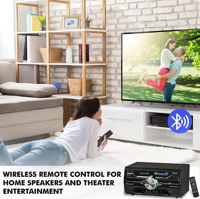 Alt view image 7 of 7 - 4000 Watts Professional Bluetooth Home Audio Receiver w/ Built-in DVD Player, Dual 1/4'' Mic and USB SD Inputs, Volume and Echo Controls, Remote Included, for Karaoke, Parties and More