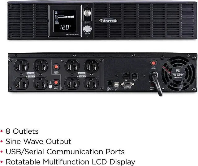 Alt view image 3 of 7 - CyberPower OR1500PFCRT2U PFC Sinewave UPS System, 1500VA/1050W, 8 Outlets, AVR, 2U Rack/Tower
