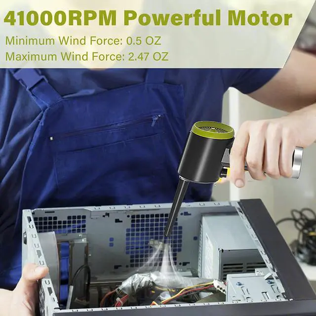 Alt view image 4 of 7 - DOROBEEN Compressed Air Duster, Cordless Handheld Air Blower, Stepless Speed, 41000RPM, Portable Rechargeable Built-in Battery, Electric Air Duster for Computer Keyboard Electronics Cleaning