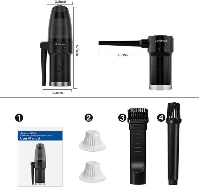 Alt view image 7 of 7 - Cordless Air Duster, Blower & Vacuum 2 in 1, Compressed Air Duster, Portable Handheld Electronics Air Duster, Power 77000 RPM Motor, 10000 PA Suction, for Keyboard Car Computer Toys.
