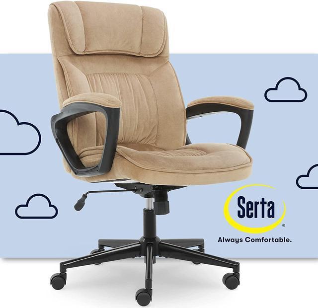 Serta Hannah Executive Microfiber Office Chair with Headrest Pillow,  Adjustable Ergonomic with Lumbar Support, Soft Fabric, Beige 