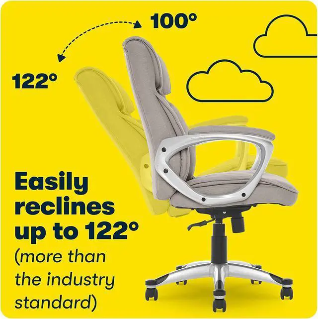 Alt view image 5 of 7 - Serta Executive Office Chair Ergonomic Computer Upholstered Layered Body Pillows, Contoured Lumbar Zone, Black Base, Fabric, Grey/Silver