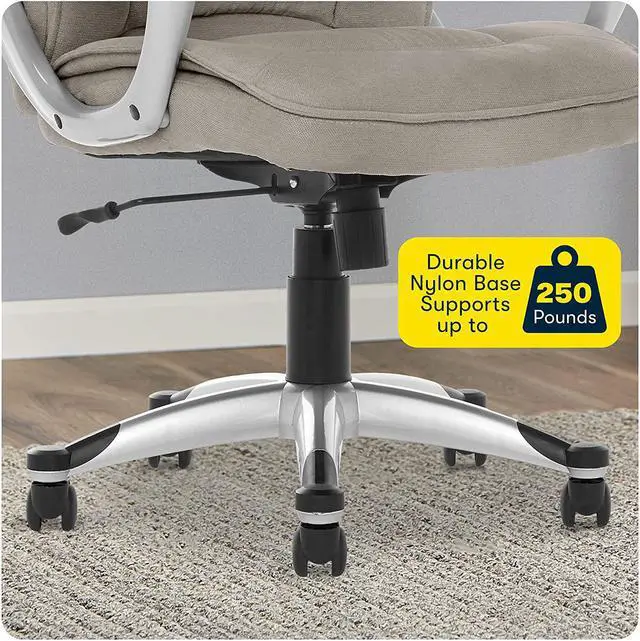 Alt view image 7 of 7 - Serta Executive Office Chair Ergonomic Computer Upholstered Layered Body Pillows, Contoured Lumbar Zone, Black Base, Fabric, Grey/Silver