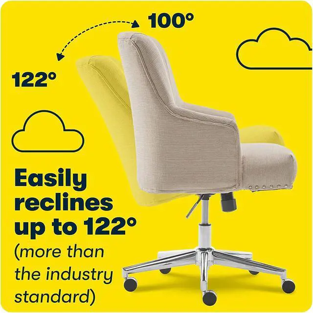 Alt view image 5 of 7 - Serta Leighton Home Office Memory Foam, Height-Adjustable Desk Accent Chair with Chrome-Finished Stainless-Steel Base, Twill Fabric, Stoneware Beige