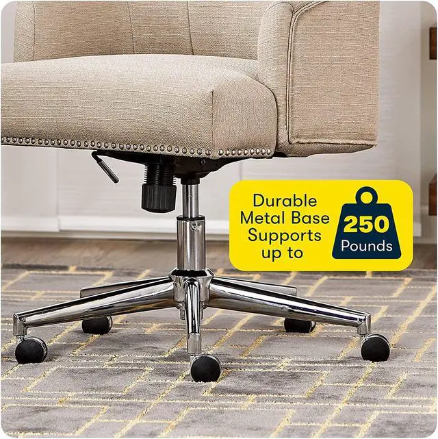 Alt view image 7 of 7 - Serta Leighton Home Office Memory Foam, Height-Adjustable Desk Accent Chair with Chrome-Finished Stainless-Steel Base, Twill Fabric, Stoneware Beige