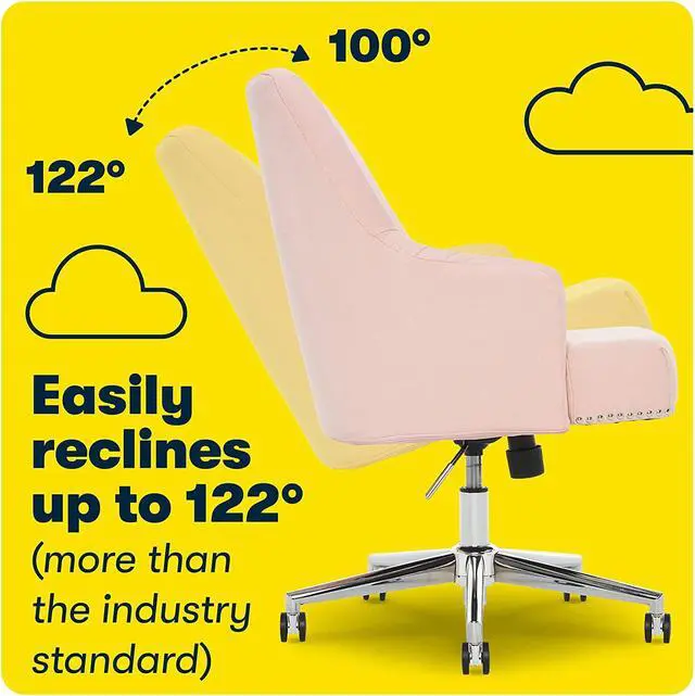 Alt view image 5 of 7 - Serta Leighton Home Office Chair with Memory Foam, Height-Adjustable Desk Accent Chair with Chrome-Finished Stainless-Steel Base, Twill Fabric, Blush Pink