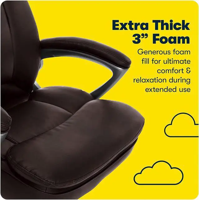 Alt view image 4 of 7 - Serta Big & Tall Executive Office Chair High Back All Day Comfort Ergonomic Lumbar Support, Bonded Leather, Brown
