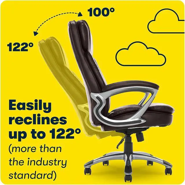 Alt view image 5 of 7 - Serta Big & Tall Executive Office Chair High Back All Day Comfort Ergonomic Lumbar Support, Bonded Leather, Brown