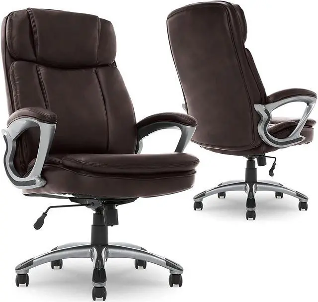 Alt view image 7 of 7 - Serta Big & Tall Executive Office Chair High Back All Day Comfort Ergonomic Lumbar Support, Bonded Leather, Brown