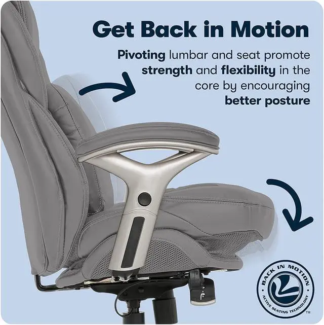 Alt view image 2 of 7 - Serta Ergonomic Executive Office Chair Motion Technology Adjustable Mid Back Design with Lumbar Support, Gray Bonded Leather
