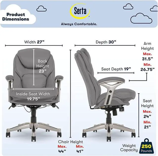Alt view image 4 of 7 - Serta Ergonomic Executive Office Chair Motion Technology Adjustable Mid Back Design with Lumbar Support, Gray Bonded Leather