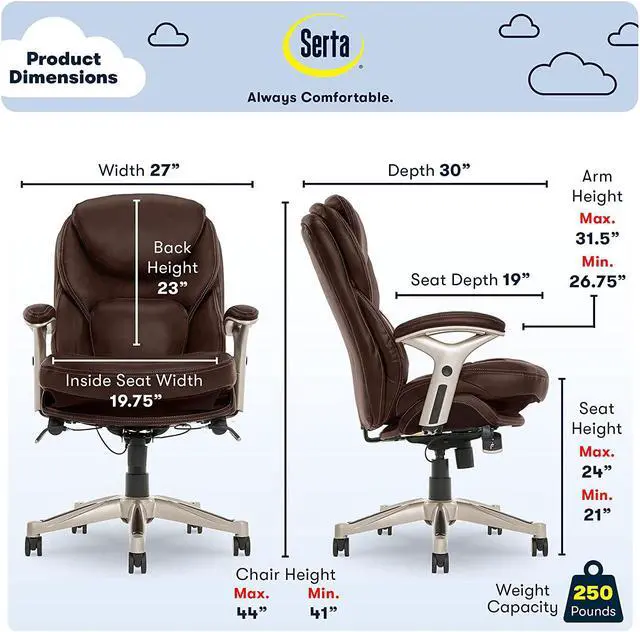 Alt view image 4 of 7 - Serta Ergonomic Executive Office Chair Motion Technology Adjustable Mid Back Design with Lumbar Support, Chestnut Bonded Leather