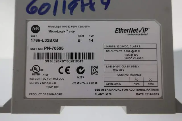 Alt view image 4 of 4 - Allen Bradley 1766-L32BXB Micrologix 1400 PLC Module