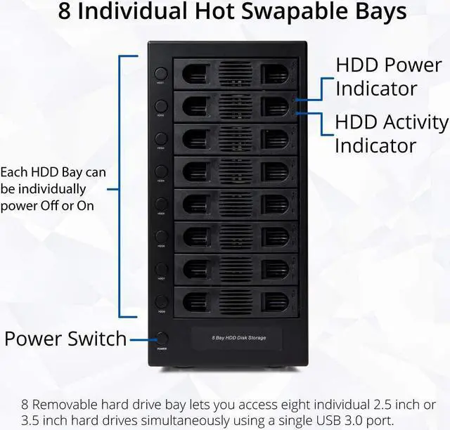 Alt view image 4 of 4 - Syba 8 Bay Tool Less Tray Hot Swappabe 2.5" 3.5" SATA Non Raid External USB 3.0 Enclosure