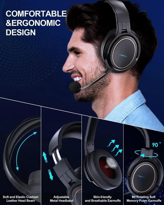 Alt view image 5 of 7 - XIBERIA Wireless Gaming Headset for PS5,PS4,PC with Microphone,Lossless 2.4GHz Ultra-Low Latency,Noise Cancelling MIC,Long Battery Life,Wired Mode for Xbox One, Xbox Series X Games