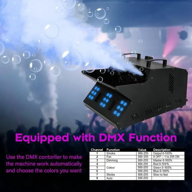 Alt view image 3 of 7 - 3000W Smoke Fog Bubble Machine RGB LED DJ Light DMX Stage Bubble Blower Fogger