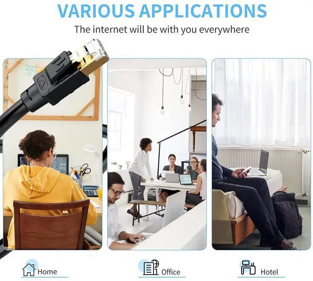 Alt view image 7 of 7 - Outdoor Ethernet Cable 100 ft - Hisetec Cat 8 Long Ethernet Cable Shielded Heavy Duty 26AWG 40Gbps 2000Mhz SFTP Patch Cord High Speed Cat8 LAN Network RJ45 Cable -in Wall -Outdoor- Weatherproof