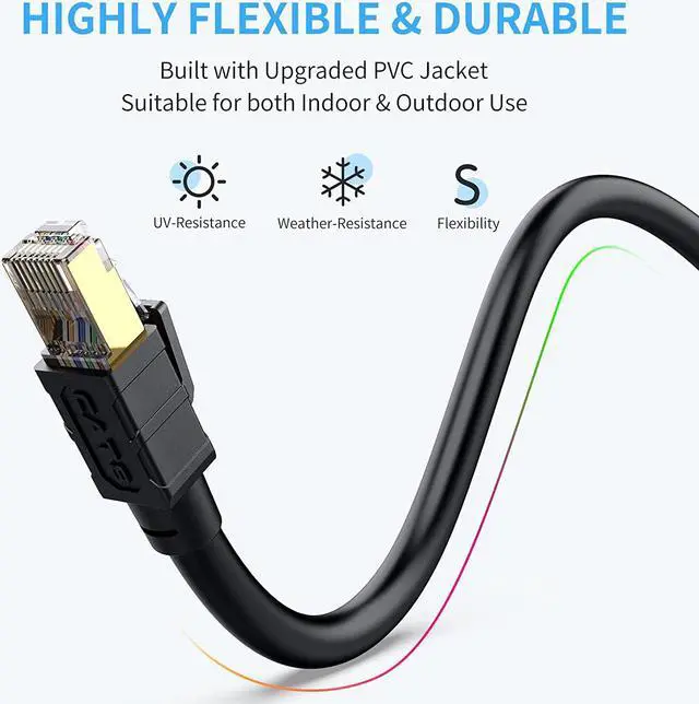 Alt view image 3 of 7 - Outdoor Ethernet Cable 50 ft - Hisetec Cat 8 Long Ethernet Cable Shielded Heavy Duty 26AWG 40Gbps 2000Mhz SFTP Patch Cord High Speed Cat8 LAN Network RJ45 Cable -in Wall -Outdoor- Weatherproof