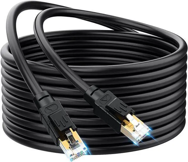 Main image of Outdoor Ethernet Cable 50 ft - Hisetec Cat 8 Long Ethernet Cable Shielded Heavy Duty 26AWG 40Gbps 2000Mhz SFTP Patch Cord High Speed Cat8 LAN Network RJ45 Cable -in Wall -Outdoor- Weatherproof