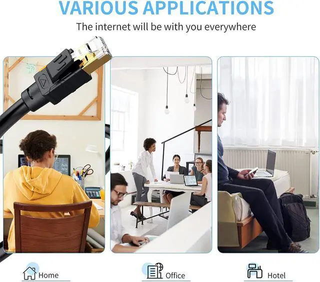 Alt view image 7 of 7 - Outdoor Ethernet Cable 50 ft - Hisetec Cat 8 Long Ethernet Cable Shielded Heavy Duty 26AWG 40Gbps 2000Mhz SFTP Patch Cord High Speed Cat8 LAN Network RJ45 Cable -in Wall -Outdoor- Weatherproof