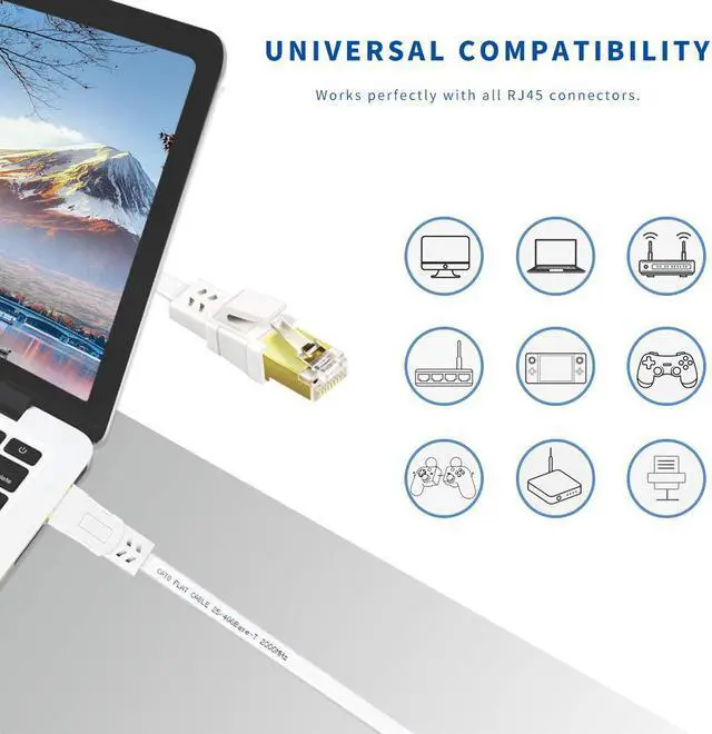 Alt view image 6 of 7 - Cat8 Ethernet Cable 50FT, High Speed Outdoor&Indoor Cat8 LAN Network Cable 40Gbps, 2000Mhz with Gold Plated RJ45 Connector, Weatherproof S/FTP UV Resistant for Router/Gaming/Modem