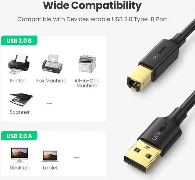 Alt view image 2 of 7 - USB 2.0 15ft Printer Cable - A-Male to B-Male Cord USB A to B Cable High-Speed Scanner Cord Compatible with Hp, Canon, Brother, Samsung, Dell, Epson, Lexmark, Xerox, Piano, Dac, and More 15 FT